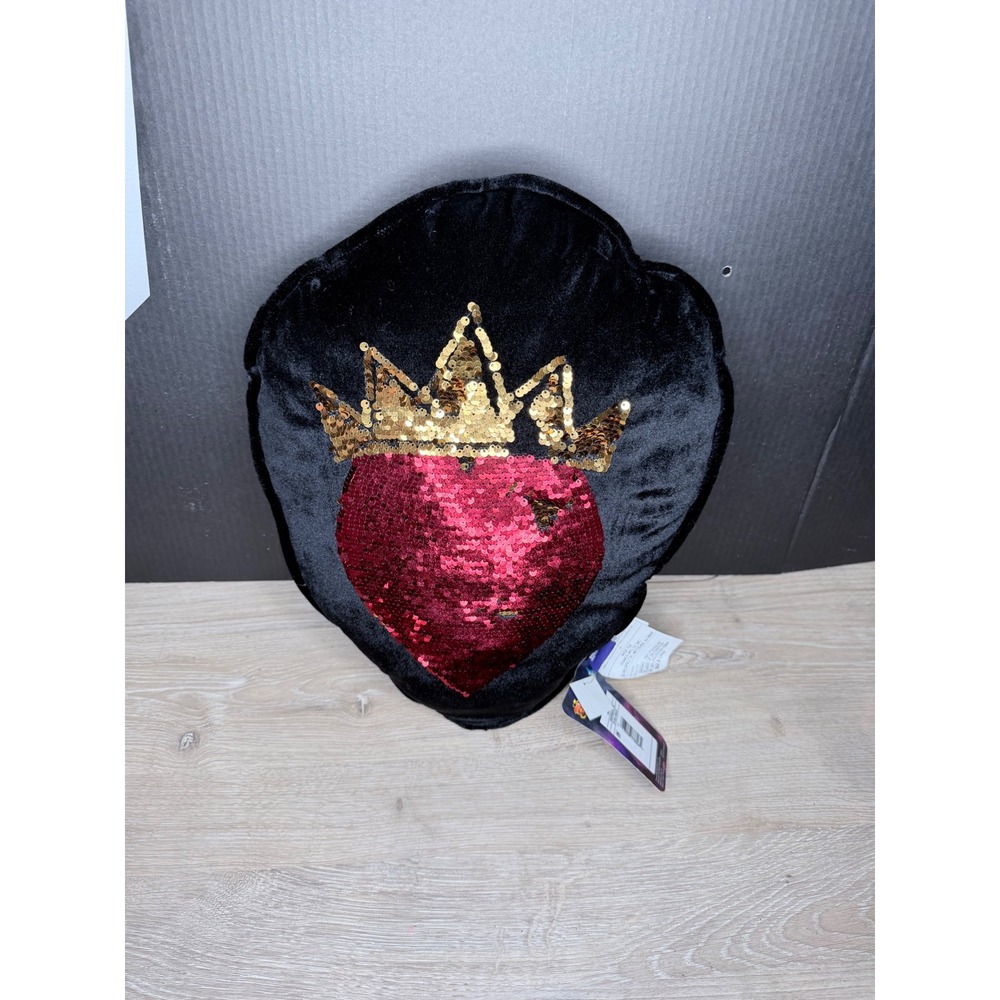Disney Descendants Evie Heart Crown Sequin Plush‎ Pillow Black Red Gold New